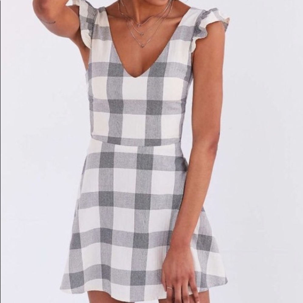 Free People Grey and White Plaid Dress